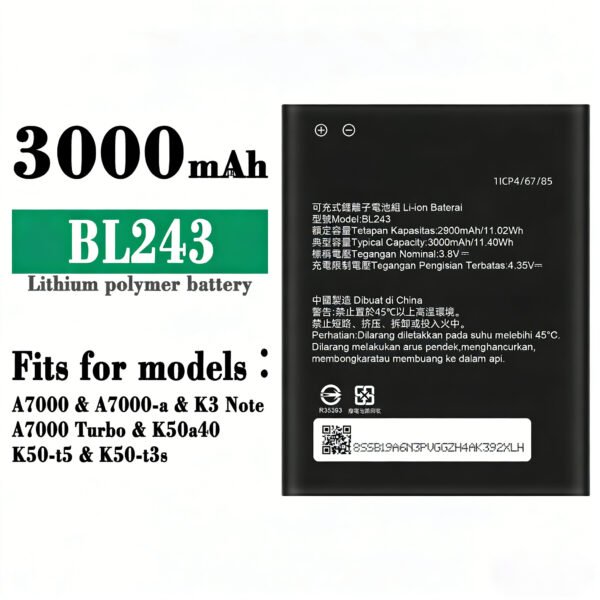 3.8V 2900Mah Lithium Phone Battery Bl243 For Lenovo Lemon K3 Note K50-T5 A7000 A5500 A5600 A7600